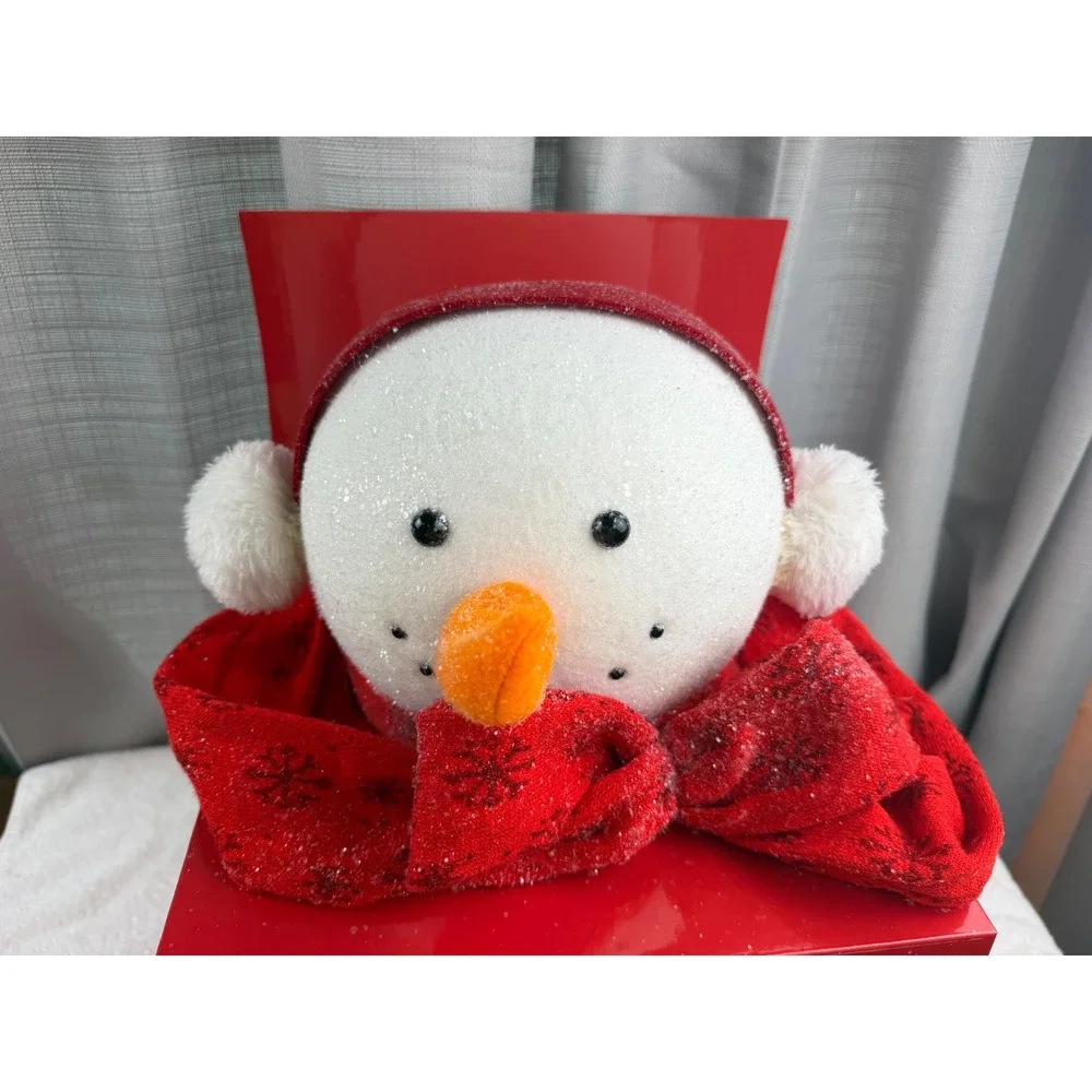 Belk Home Accents Snowlady Head Tree Topper Red Scarf Earmuffs 8.5in open box
